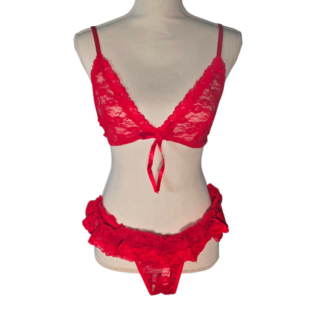 NWT AvidLove Lace Lingerie Lot 3 Bra Panty Sets XXL Purple Red Green